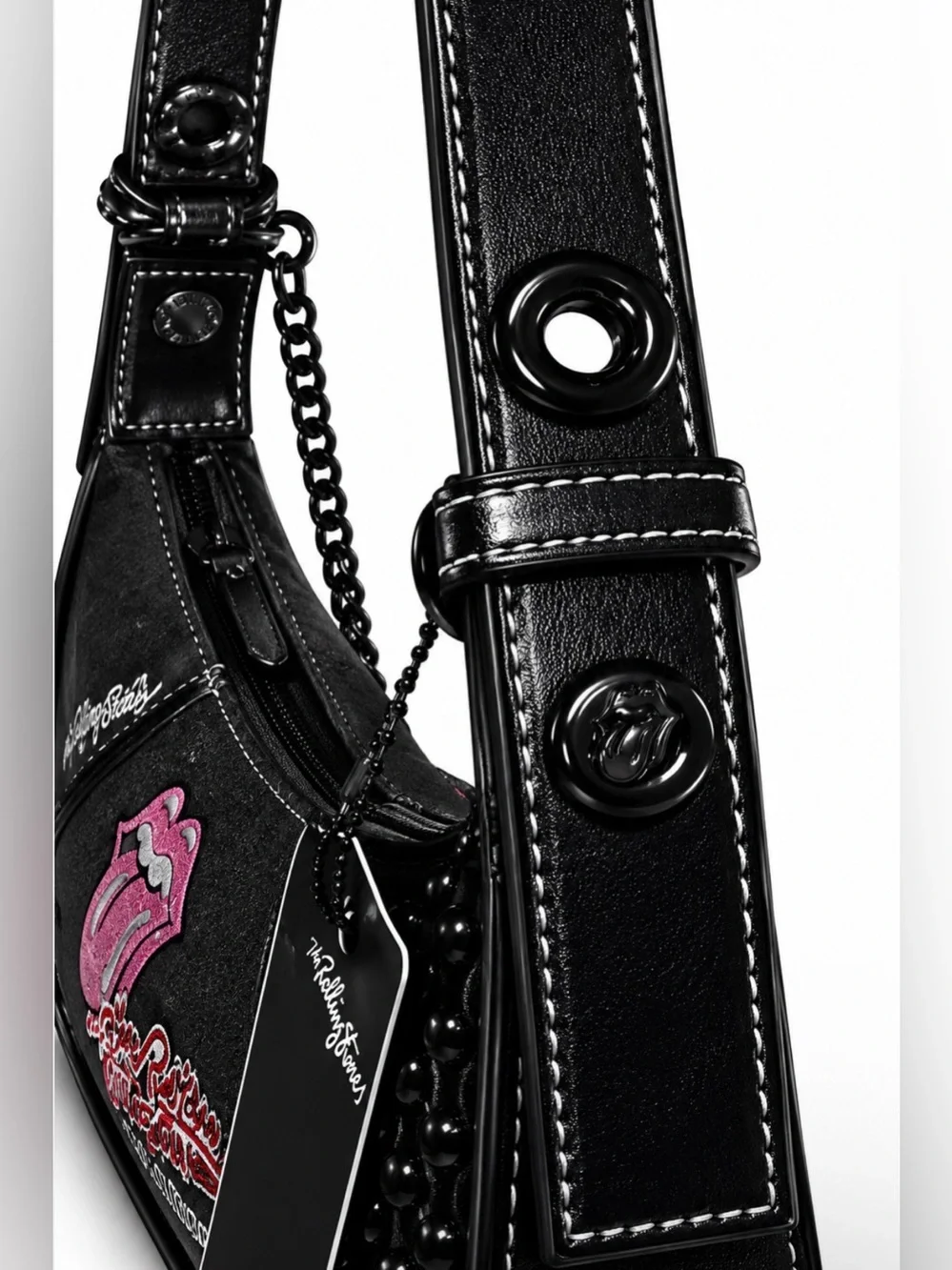 Rolling Stones Black Denim HOBO Shoulder Bag - Gunmetal Studded